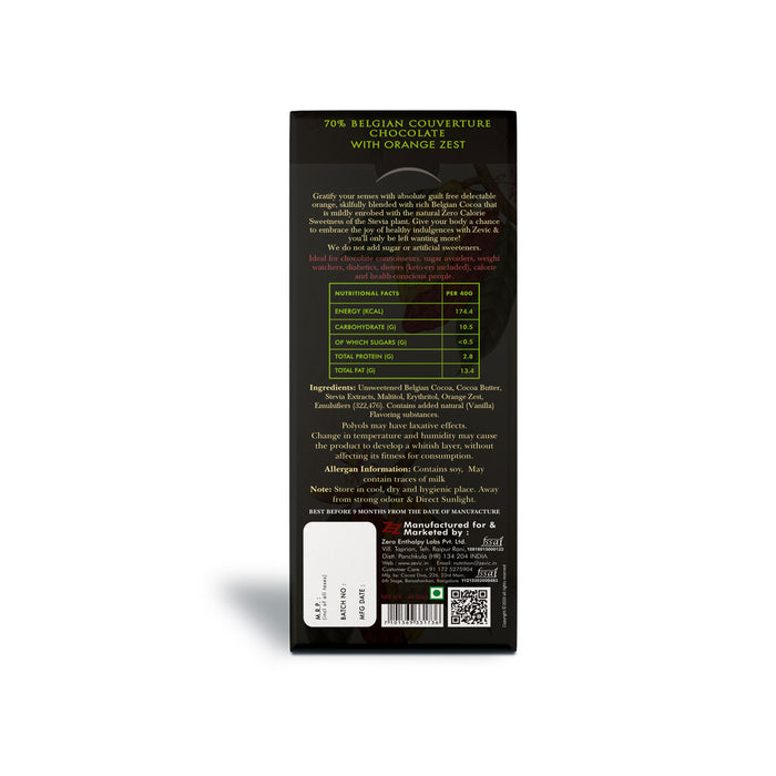 Zevic 70% Belgian Dark Stevia Orange Zest Chocolate  (No added sugar) 80 gms (Pack of 2)