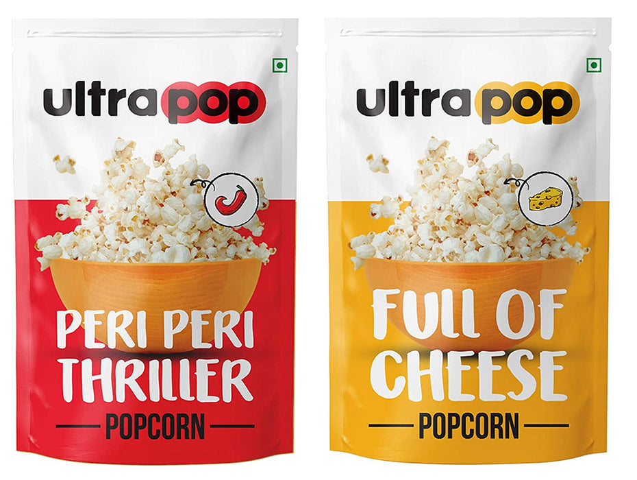 Ultrapop Flavored Ready to Eat Popped 4 Peri Peri and 4 Cheese Popcorn, 35 g Each - Pack of 8