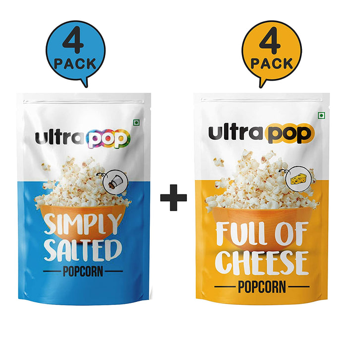 Ultrapop Flavored Ready to Eat Popped 4 Salted and 4 Cheese Popcorn, 35 g Each - Pack of 8