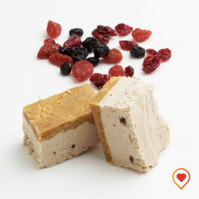 A soft creamy preparation made of sugar, butter ,White Chocolate and Mixed Berry