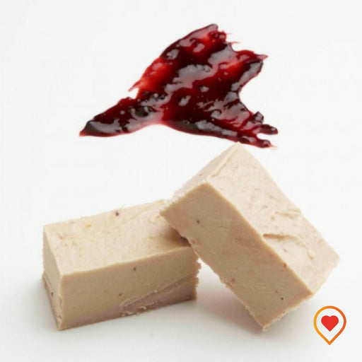 A soft creamy preparation made of sugar, butter ,Wite Chocolate and Raspberry