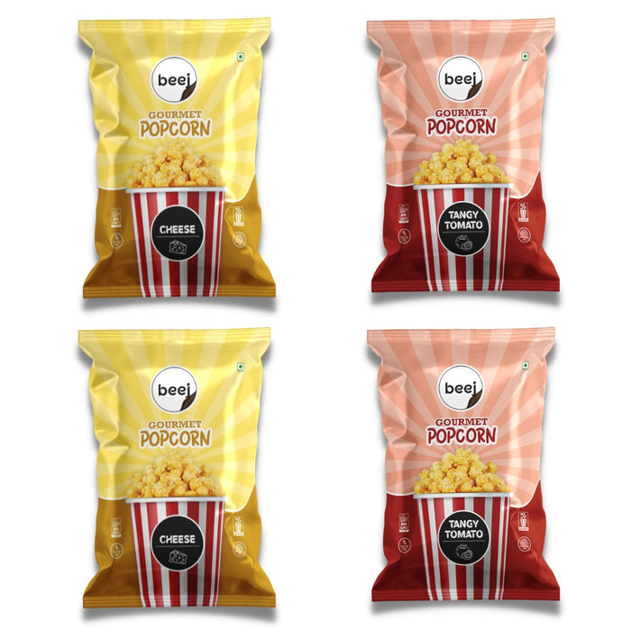 Beej Ready to Eat Gourmet Popcorn 2 Cheese 40gm each & 2 Tangy Tomato 40gm each (Combo of 4)